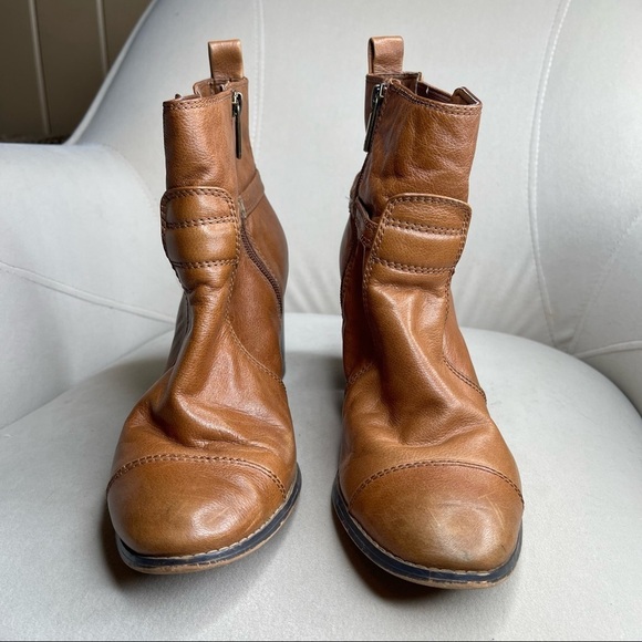 Giani Birnini Women's 9 Tan Leather Cognac Ankle Booties Boots Block Heel - Picture 2 of 5